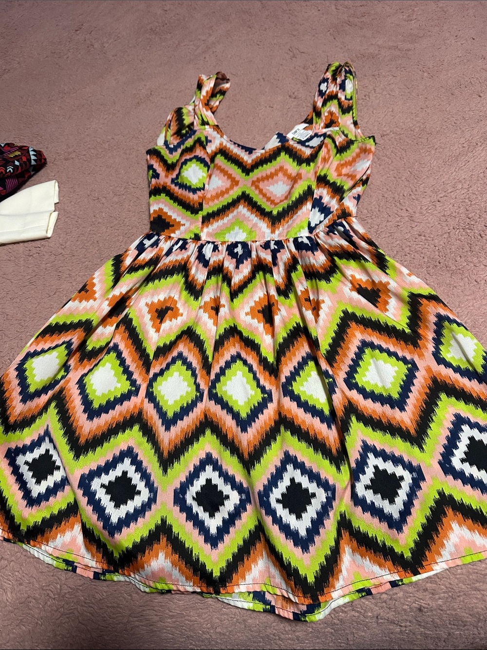 Bar III Neon Geo-Print Sundress in Lime, Orange & Navy